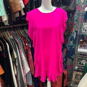 Fuscia shift dress with beading